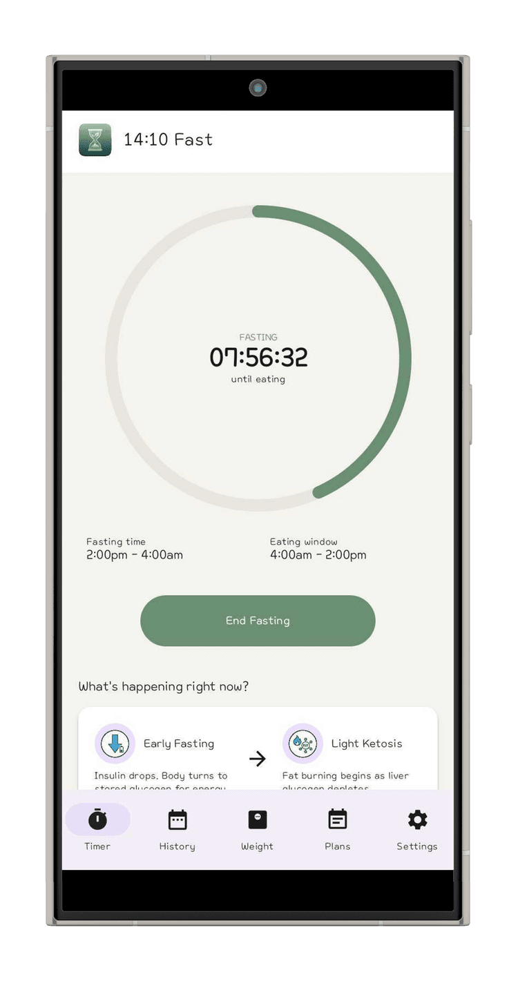 FastTime app showing the fasting timer